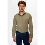 Slim Fit Haki Italyan Yaka Dar Kesim Klasik Kravatlık Uzun Kollu Kolay Ütülenebilir Nefes 2HF02ORT5185 - Yeşil