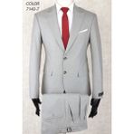 Slim Fit Iki Düğme Sivri Yaka Çift Yırtmaç Tokalı ve Pileli Pantolon Drop 6 Takım Elbise - 48 - Gri