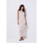 Slim Fit Jakarlı Kadın Ekru Kolsuz Elbise