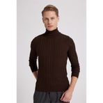 Slim Fit Kahverengi Fitilli Pamuk Karışımlı Boğazlı Triko Kazak 5HF06ORT63100