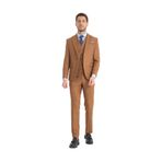 Slim Fit Kalın Düz Mono Yaka Çift Yırtmaçlı Astarlı Takim Elbise Kahverengi 56/6