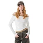 Slim Fit Kayık Yaka Viskon Uzun Kollu Tişört