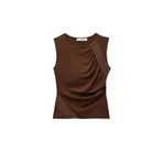 Slim Fit Kayık Yuvarlak Yaka Dantel Detaylı Kolsuz Bluz