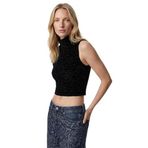 Slim Fit Kolsuz Balıkçı Yaka Leopar Dokulu Crop Kadife Bluz