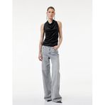 Slim Fit Kolsuz Degaje Yaka Simli Kadife Bluz