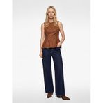 Slim Fit Kolsuz Peplum Kesim Pileli Suni Süet Bluz