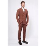 Slim Fit Kruvaze Sivri Yaka Kiremit Takım Elbise - 6 Drop - 54