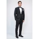 Slim Fit Saten Şal Yaka Siyah Damatlık - 6 Drop - 46