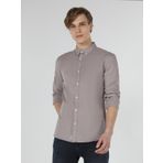 Slim Fit Shirt Neck Sarı Erkek Uzun Kol Gömlek