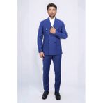 Slim Fit Sivri Yaka Kruvaze Petrol Mavi Takım Elbise - Petrol Mavisi - 6 Drop - 48