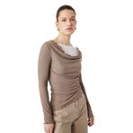 Slim Fit Uzun Kollu Asimetrik Kesim Dantel Detaylı Fırfırlı Dökümlü Kayık Yaka Fitilli Bluz