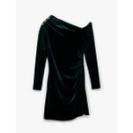 Slim Fit Uzun Kollu Asimetrik Yaka Taşlı Mini Kadife Elbise