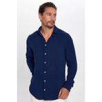 Slim Fit Uzun Kollu Dar Kesim Dökümlü Viskon Şık Erkek Lacivert Gömlek