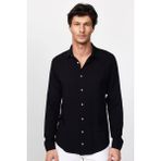 Slim Fit Uzun Kollu Dar Kesim Dökümlü Viskon Şık Erkek Siyah Gömlek