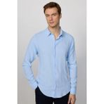 Slim Fit Uzun Kollu Dar Kesim Dökümlü Viskon Şık Mavi Erkek Gömlek