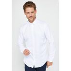 Slim Fit Uzun Kollu Kolay Ütü Teri Emen Nefes Alan Doku Kravatlık Dört Mevsim Beyaz Erkek Gömlek - XS