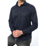 Slim Fit Uzun Kollu Kolay Ütü Teri Emen Nefes Alan Doku Kravatlık Dört Mevsim Erkek Gömlek - Lacivert - XL