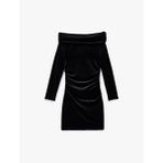 Slim Fit Uzun Kollu Omzu Açık Madonna Yaka Mini Kadife Elbise