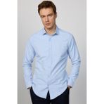 Slim Fit Uzun Kollu Pamuklu Kolay Ütü Armürlü Erkek Mavi Gömlek