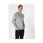 Slim Fit Yarim Balikci Erkek Gri Melanj Kazak