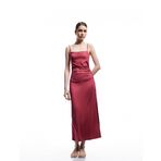 Slim Fit Yırtmaç Detaylı Drapeli İnce Askılı Kalem Elbise