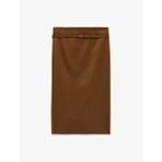 Slim Fit Yırtmaçlı Kemer Detaylı Midi Kalem Etek