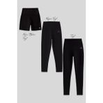 Slim Fit Yüksek Bel 3lü Paket Siyah Kadın Tayt