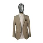 Slim Fit Yünlü Klasik Desenli Bej Rengi Yün Ceket