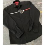 Slim Kesim Göğüs Şerit Baskılı Erkek Gömlek - Siyah