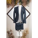 Slimfit Çizgili Mono Yaka Çift Yırtmaçlı Likralı Jogger Takım Elbise LACİVERT 46-6 Drop