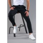 SLİMFİT DAR PAÇA BELİ İPLİKLİ DOKULU KIŞLIK KUMAŞ PANTOLON SİYAH 48