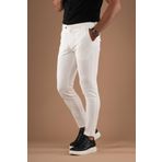 SLİMFİT DAR PAÇA BİLEKTEN ASTARSIZ YAZLIK İNCE KUMAŞ ERKEK SPOR KUMAŞ PANTOLON KREM 29
