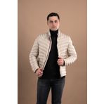 SLİMFİT DİK YAKA FERMUARLI ERKEK PUFFER MONT KREM 56