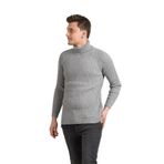 Slimfit Kendinden Çizgili Tam Balıkçı Pamuklu Kalın Triko Erkek Kazak GRİ XXL