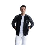 SLİMFİT KOLEJ YAKA ÇITÇIT KAPAMALI YAZILI POLARLI ERKEK HIRKA SİYAH XL
