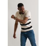 Slimfit Polo Yaka Likralı Çizgili Triko Kumaş Yazlık Spor Erkek T-shirt KREM M