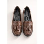 Slipcat Kadın Örgü Desenli Püsküllü Rahat Comfort Loafer - Kahverengi
