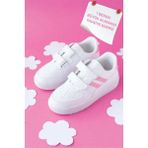 Slipcat Kids Unisex Spor Ayakkabı Sneakers Beyaz - Pudra Renkli Düz Tabanlı Okul Ayakkabısı