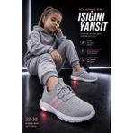Slipcat Unisex Çocuk Işıklı Spor Ayakkabı Rahat Günlük Sneaker - Gri - Pudra