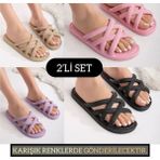 Slipcat Unisex Kaymaz Plaj Terlik 2'li Set Yazlık Çok Renkli Kadın Kullanımı İçin Rahat