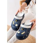 Slipcat Unisex Sandalet Kaymaz Taban ve Havalandırma Özellikleriyle Kadın - Lacivert - Beyaz