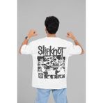 Slipknot Müzik Grubu Baskılı Unisex Oversize Tişört - Beyaz - 4XL