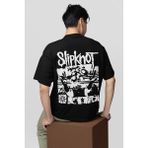 Slipknot Müzik Grubu Baskılı Unisex Oversize Tişört - Siyah