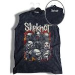 Slipknot Skull Ense Baskılı Yıkamalı Kolsuz Tişört, Unisex Rock Band Temalı Sıfır Kol Retro Atlet - Siyah - 3XL