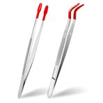 Sliverdew 2 adet el işi cımbızı, kauçuk uçlu, metal yapıştırıcı cımbız, yumuşak PVC kaplamalı, kavisli açılı cımbız, laboratuvar takısı, kendin yap el işi işleri, damga madeni paralar