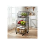 SLLER 3 Katlı Portatif Tekerlekli Metal Tel Sepet Standı-Çok Amaçlı Düzenleyici Küçük Boy Y:80 G:40 D:30