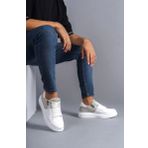 SLW155 Warrior Bağcıklı ve Fermuarlı Cilt Süet Erkek Günlük Sneaker Ayakkabı BT Beyaz/Gri