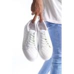 Slw166 Prestige Bağcıklı Cilt Kapitone Desenli Erkek Günlük Sneaker Ayakkabı Bt Beyaz