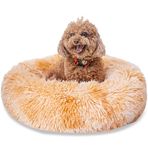 SM4BED Sakinleştirici Köpek Yatağı, Küçük Orta Boy Köpekler için Kediler, 23" Yuvarlak Anti-Anksiyete Sıcak Kabarık Peluş Suni Kürk Yatak, Yumuşak Kaymaz Donut Yıkanabilir Evcil Hayvan Yatağı, 30