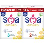 SMA Optipro 3, 1-3 Yaş Devam Sütü, 1.2 kg (2 x 600 g) ve SMA Optipro 2, 6-12 Ay Bebek Sütü, 1.2 kg (2 x 600 g)